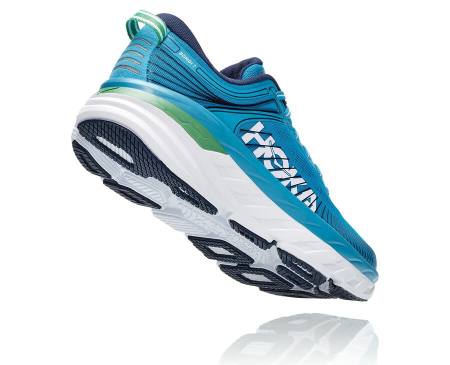 Running Shoes Mens - Hoka One One Bondi 7 - Blue/White - UHTWCOY-07